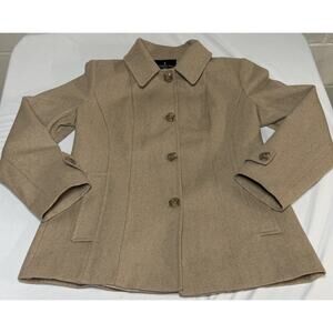 London Fog Women’s L Tan Single Breasted Peacoat Wool Chic Button Front Preppy